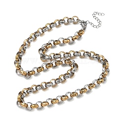 Colliers à maillons rolo bicolores en acier inoxydable 304 de 7 mm pour femmes et hommes&nbsp;NJEW-Z115-01GP
