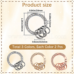 6 Stück 3 Farben Legierung Kristall Strass Feder Tor Ringe&nbsp;FIND-GF0007-96