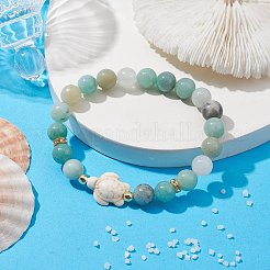 Braccialetti elasticizzati da donna con turchese sintetico tartaruga e amazzonite naturale&nbsp;BJEW-JB10106-03
