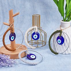 4 Stück 4 Farben handgewebter Baumwollfaden mit türkischem Glas-Böse-Auge-Wandbehang-Ornament&nbsp;HJEW-FH0001-63