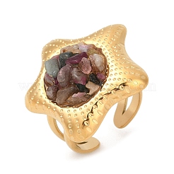 Stern 304 Edelstahl mit Amethyst & Rosenquarz & Aquamarin verstellbare offene Manschettenringe für Damen&nbsp;RJEW-Z089-03G