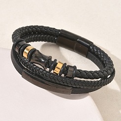 Geflochtene Mikrofaser-Lederkordel & mehrsträngige Armbänder aus natürlichem Tigerauge&nbsp;BJEW-C153-01A