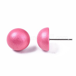 Pendientes de madera de schima medio redondos perlados para niña mujer&nbsp;EJEW-N048-001-02