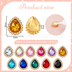 110 Stück 11 Farben GlasStrasse & Zinklegierungs-Cabochons&nbsp;GLAA-GA0002-35