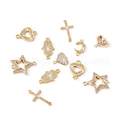 12 pz 6 stili in ottone micro pavimentano i ciondoli del connettore cubic zirconia trasparente&nbsp;KK-TA0001-14