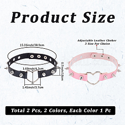 2 stücke 2 farben einstellbare gothic pu leder legierung herz spike niet herz choker halsketten für frauen&nbsp;NJEW-CL0001-17B