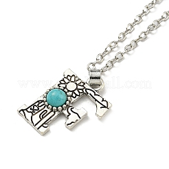Lettre a ~ z en alliage plaqué argent antique avec colliers à pendentif turquoise synthétique&nbsp;NJEW-G080-01F