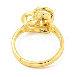 Anelli regolabili da donna a cuore con portalettere placcati in ottone con micro pavè di zirconi cubici&nbsp;RJEW-I105-06G-R