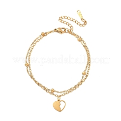 Bracciali a catena con ciondolo a forma di cuore in acciaio inossidabile 304&nbsp;BJEW-M097-01A-G