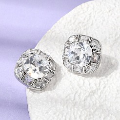 Boucles d'oreilles puces en laiton pavé de zirconiums cubiques transparents et verre&nbsp;EJEW-G471-03P-01