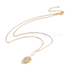 Collane con ciondolo di perle naturali conchiglia di ciprea naturale&nbsp;NJEW-JN03745