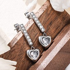 Ohrstecker aus 304 Edelstahl mit Strass-Herzen&nbsp;EJEW-Q386-03P