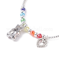 Bracciale con ciondolo orso e cuore aperto con perline tubolari curve da donna&nbsp;BJEW-TA00052