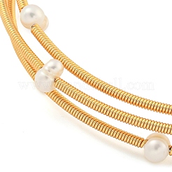 Braccialetti avvolgenti da donna con perline di ottone e perle d'acqua dolce naturali a tre anelli&nbsp;BJEW-F470-01G