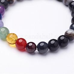Ágata natural a rayas / ágata con bandas pulseras de estiramiento con cuentas&nbsp;BJEW-JB02611