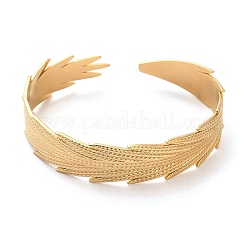Bracelets manchettes en plumes en acier inoxydable 304&nbsp;BJEW-G694-03G