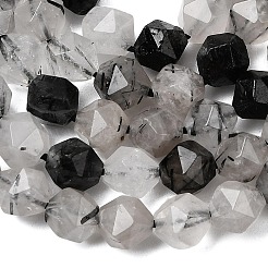 Quarzo tormalinato naturale / fili di quarzo rutilato nero perline&nbsp;G-Z119-A15-01