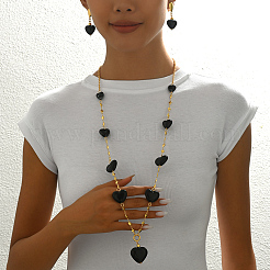 Vintage-Chic-Set aus Legierungsharz mit Herz-Ohrringen und Halsketten für Damen&nbsp;XE3850-1