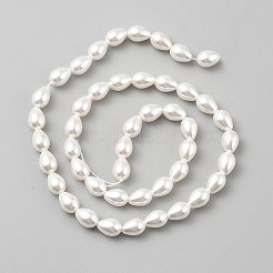 Fili di perle di vetro perlato a forma di goccia&nbsp;GLAA-WH0057-02B