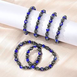 Handgemachte böse Augen Bunte Malerei Perlen Stretch Armbänder&nbsp;BJEW-JB04461-02