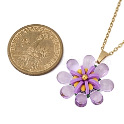 Colliers avec pendentif en forme de fleur en verre&nbsp;NJEW-MZ00119-03