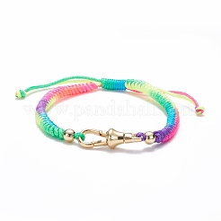 Set di braccialetti a maglie in ottone con micro pavé di zirconi cubici a forma di anello e croce e moschettoni a moschettone&nbsp;BJEW-JB07081