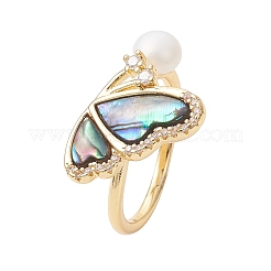 3 Stück 3 Farben Schmetterling Messing Mikropavé klare Zirkonia & Abalone-Muschel Manschettenringe&nbsp;RJEW-JR00997