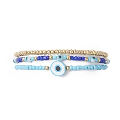 3 Stück 3-teiliges Stretch-Armband-Set mit bösem Blick aus Polymerton und Glassamenperlen für Damen&nbsp;BJEW-JB09228