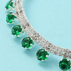 Pulsera con dijes de diamantes y circonita cúbica verde con cadenas de eslabones de latón chapado en bastidor&nbsp;BJEW-Q771-03S