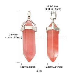 2 x Kirschquarzglas-Doppelterminal-Anhänger&nbsp;G-YW0002-03