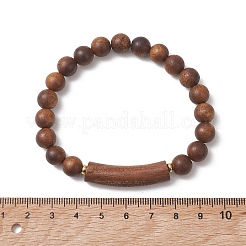 Pulseras elásticas de tubo curvo redondo con cuentas de sándalo natural&nbsp;BJEW-TA00725
