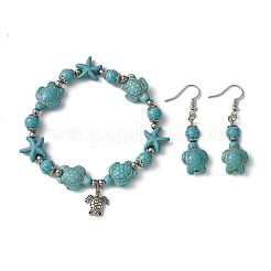 Seestern- und Schildkröten-Set aus synthetischen türkisfarbenen Perlen&nbsp;SJEW-JS01311-02