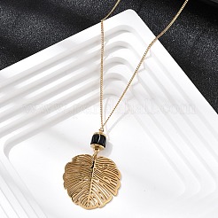 Colliers pendentifs en forme de feuille de verre avec disque en acier inoxydable 304&nbsp;NJEW-G184-02G