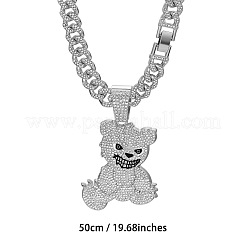 Halskette mit Bärenanhänger aus Zinklegierung und Strassen an einer kubanischen Gliederkette für Herren&nbsp;FS-WGDB54B-05