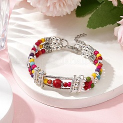 Bracciali rotondi con perline sintetiche turchesi e ematite sintetica non magnetica&nbsp;BJEW-JB11161-03