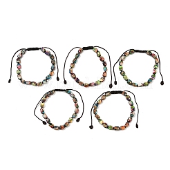 Bracelets tressés en perles de jaspe impérial naturel teinté pour hommes et femmes&nbsp;BJEW-D360-01C