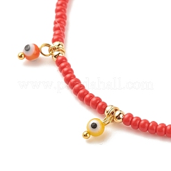 Cavigliera con semi di vetro e perline intrecciate in ottone con ciondoli malocchio a lume&nbsp;AJEW-AN00484-02