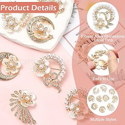 10 pieza de 10 estilos de alfileres de solapa de aleación de flores con rhinestone&nbsp;JEWB-CJ0003-06