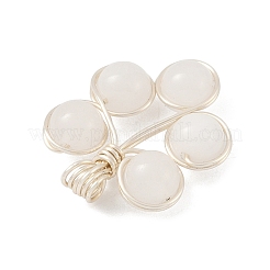 Pendentifs en perles rondes enroulées en fil de cuivre en onyx noir naturel (teint et chauffé)/jade blanc/jade de Malaisie/quartz rose/cristal de quartz&nbsp;PALLOY-JF03536-01