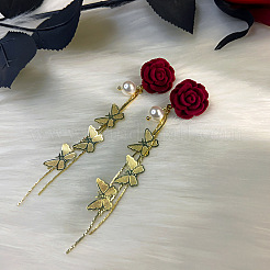 Ohrstecker aus Legierung mit Rose und Schmetterlingsbeflockung&nbsp;FS-WG3A5F5-01