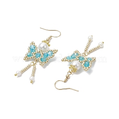 Pendientes colgantes de mariposa con cuentas de vidrio bicónico facetadas y copos de nieve&nbsp;EJEW-MZ00429-05