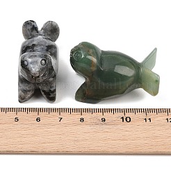 Figurine di leoni marini intagliati in pietre preziose naturali miste&nbsp;DJEW-M015-08
