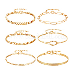 6 Stück 6 Stile Messingkettenarmbänder für Frauen&nbsp;BJEW-PH0004-50