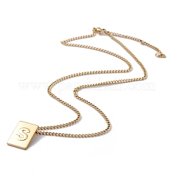 Collana con ciondolo rettangolare con lettera iniziale in acciaio inossidabile per uomo e donna&nbsp;LS-NJEW-E090-01G-19