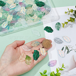 60 colgante de vidrio con forma de hoja de 6 colores y 40 kits de accesorios para colgantes de lampwork hechos a mano de 4 colores&nbsp;GLAA-PA0001-47