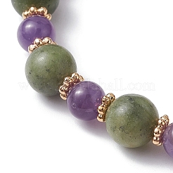 Natürliches Amethyst- und chinesisches Jade-Stretch-Armband&nbsp;BJEW-TA00453