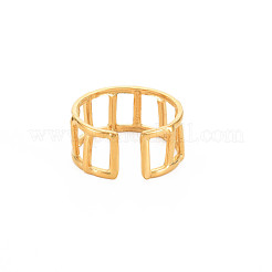 Ionenplattierung (IP) 304 Edelstahl Rechteck Hohl offen Manschette Ring für Frauen&nbsp;RJEW-S405-161G