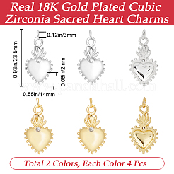 8 pièces 2 couleurs placage en laiton micro pave pendentifs en zircone cubique&nbsp;KK-BBC0012-95