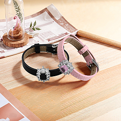 2 Stück 2 Farben verstellbare PU-Leder-Pavé-Zirkonia-Armbänder für Frauen&nbsp;BJEW-GO0002-16