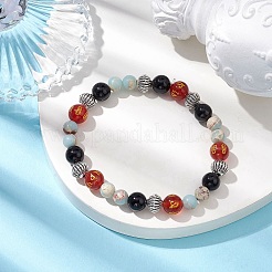 Bracelets extensibles en perles d'agate naturelle teinte ronde de 8 mm et de jaspe aqua terra synthétique&nbsp;BJEW-JB10598